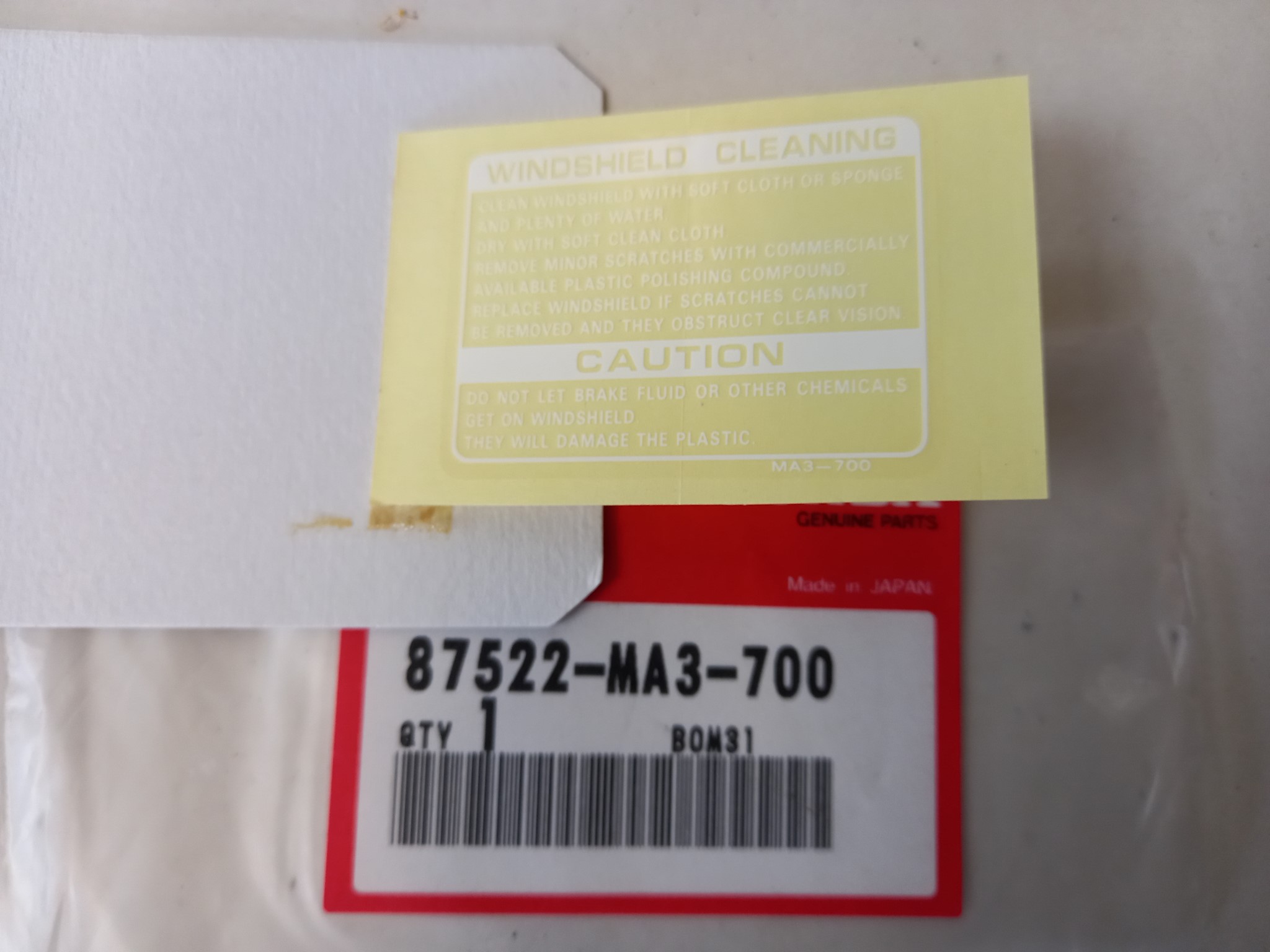 Picture of Honda  Label Windscreen  87522-MA3-700